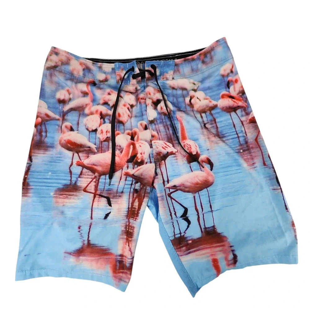 Old Navy Board Short sz 36 L Flamingo Photo Print Surfer Skater Stretch 10