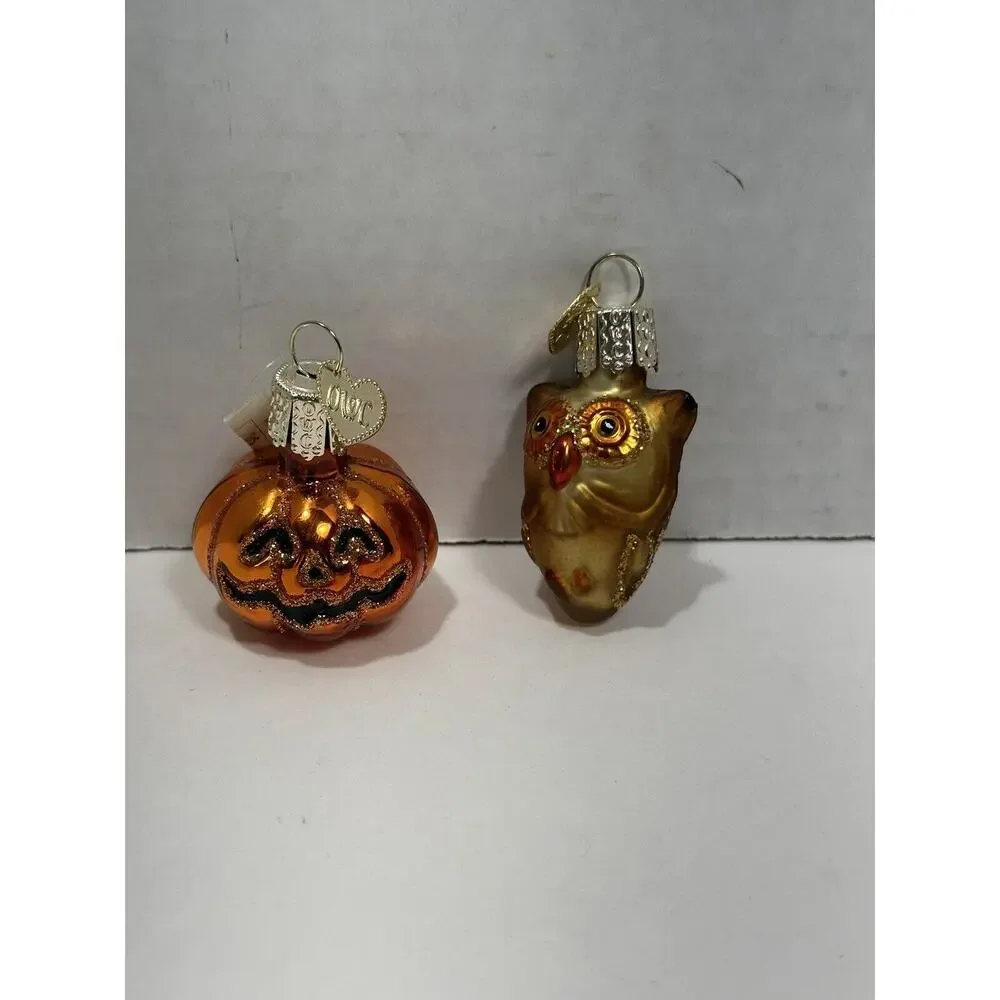 Old World‎ Christmas Glass Christmas Ornament OWC Small Pumpkin + Owl Both RARE