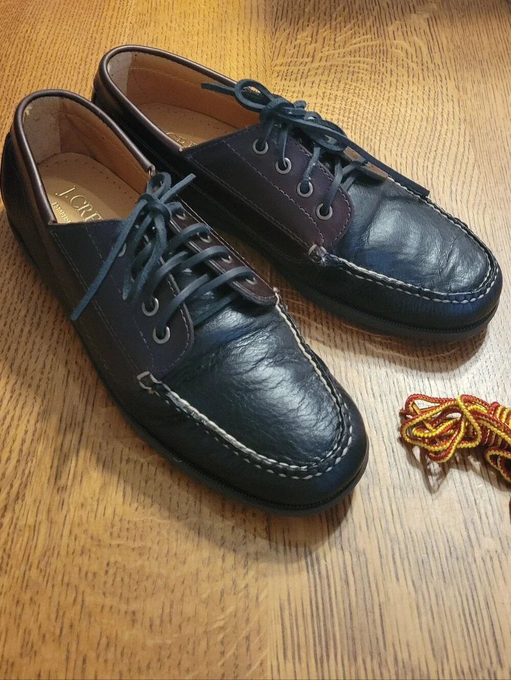 J. Crew Four-Eye Leather Lake Shoes - Whiskey & Black