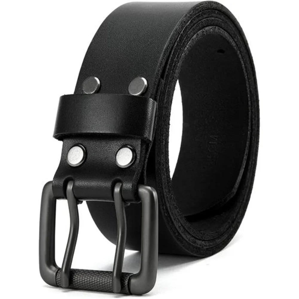 Men's Leather Belt Double Prong 40mm, Black