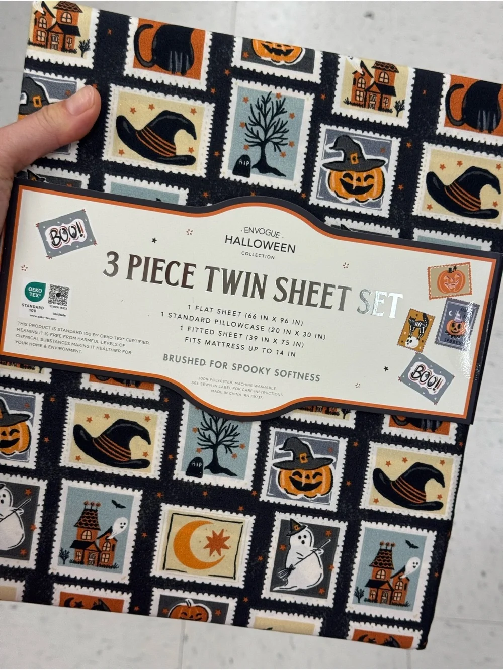 Envogue Halloween Kids Costume-Themed Twin Sheet Set in Orange, Black & Cream