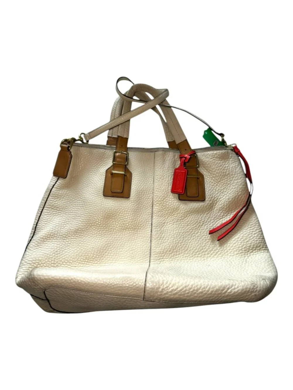 Coach Madison Phoebe Parchment Beige Pebbled Leather Shoulder Bag Tote 25304