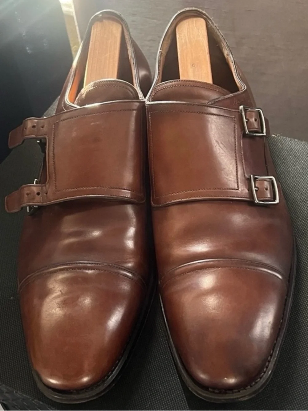 Salvatore Ferragamo Tramezza Chestnut Double Monk Strap Shoes Size 12D