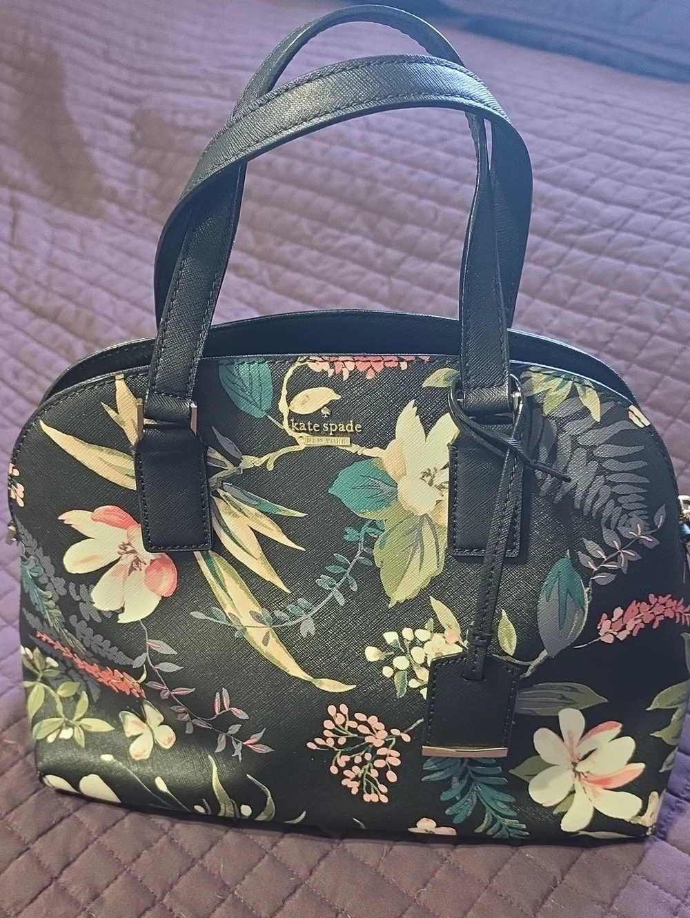 kate spade Black Floral Dome Satchel with Multicolor Blooms