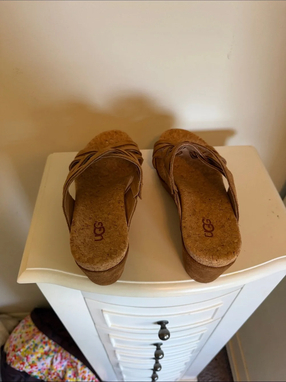 UGG Women's Tan Woven Suede Slide Wedges