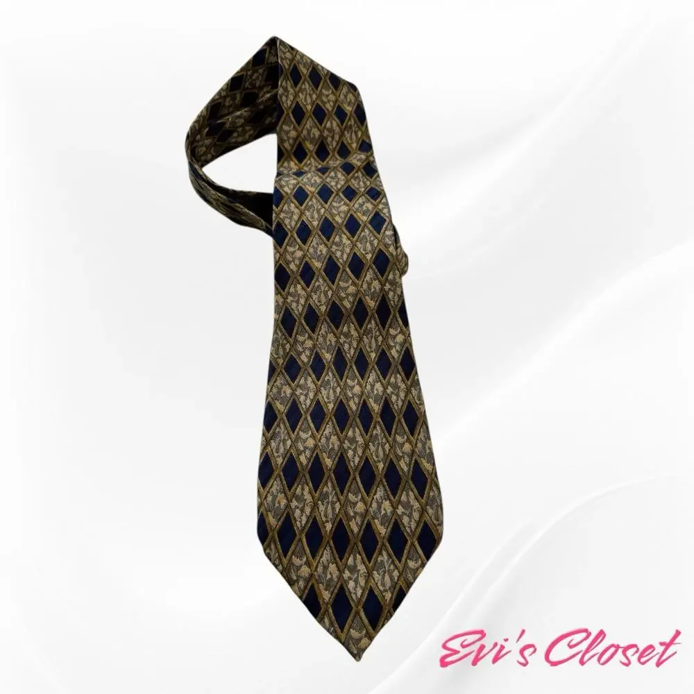 Ermenegildo Zegna Blue Gold Tie 100% Silk Disegno Exclusivo Made In Italy