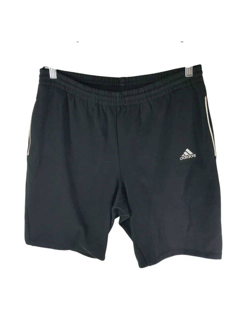 Adidas Mens Medium Black Fleece Athletic Shorts Early Y2K Logo Pockets HEMMED