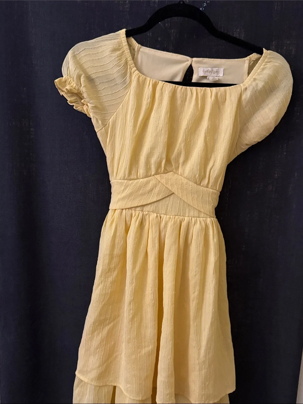 Cynthia Rowley Light Yellow Puff-Sleeve Tiered Dress