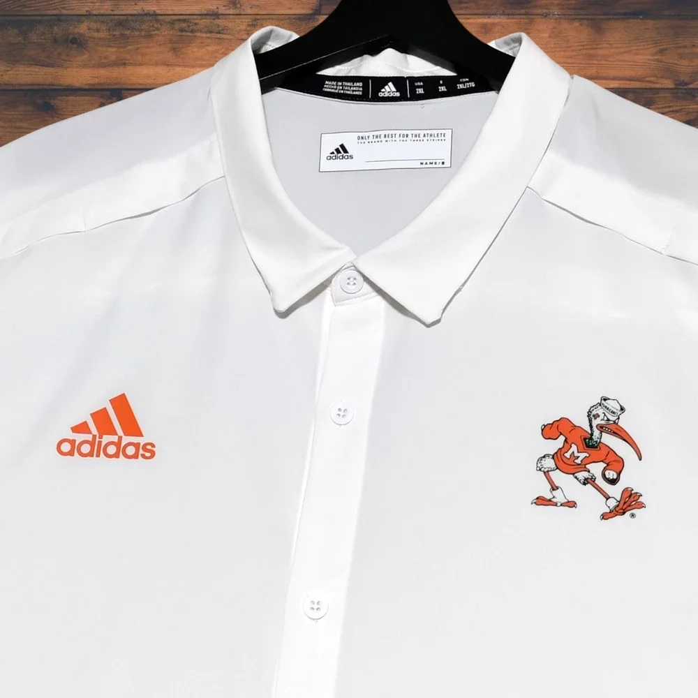 Adidas Miami Hurricanes Logo Button Up Shirt‎ Mens 2XL White Short Sleeve NCAA