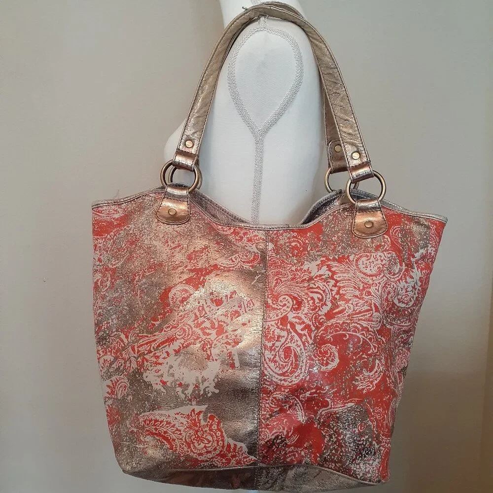 Jasper & Jerra Leather Metallic Print Bag