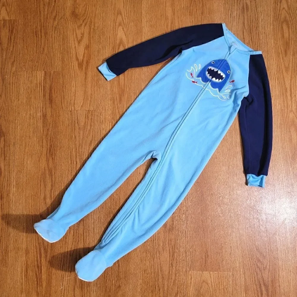 Boys Shark One Piece Pijama With Non Skid Sole Socks Blue Size 5 Years New