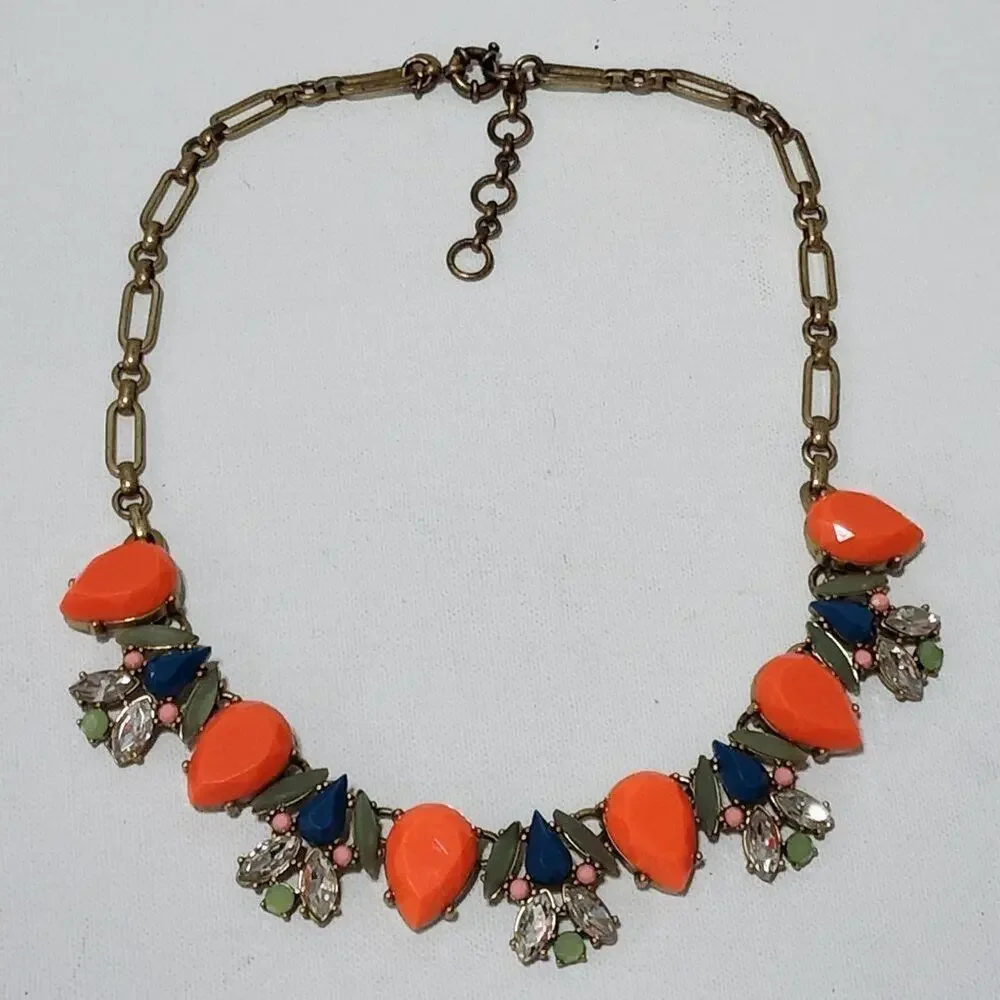 J. CREW orange,‎ green and blue jeweled statement necklace