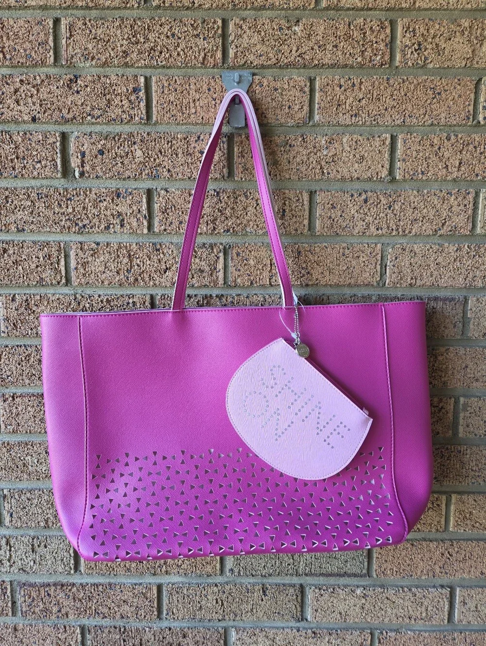 NWT Hot Pink Laser Cut Tote Bag & Light Pink Rhinestone 
