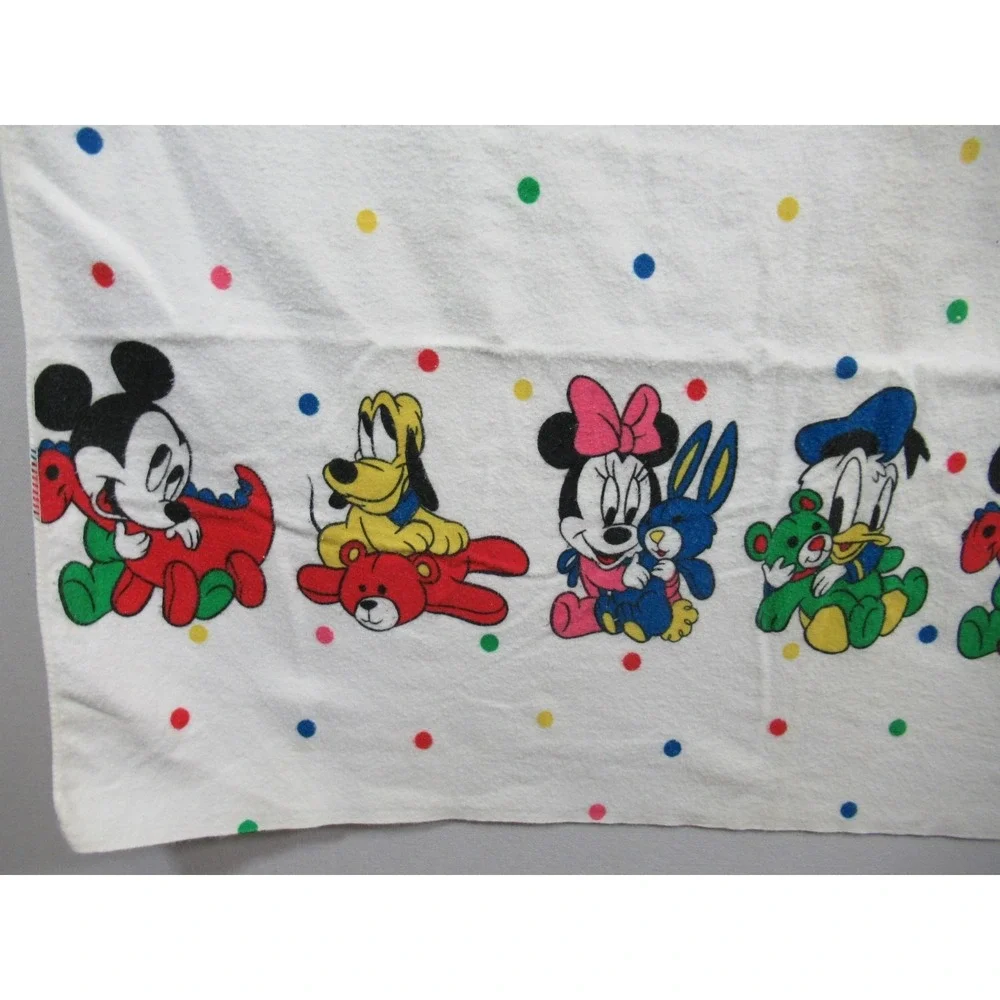 Vintage 80s 90s Disney Babies Flannel Baby Blanket Mickey Minnie Donald Duck