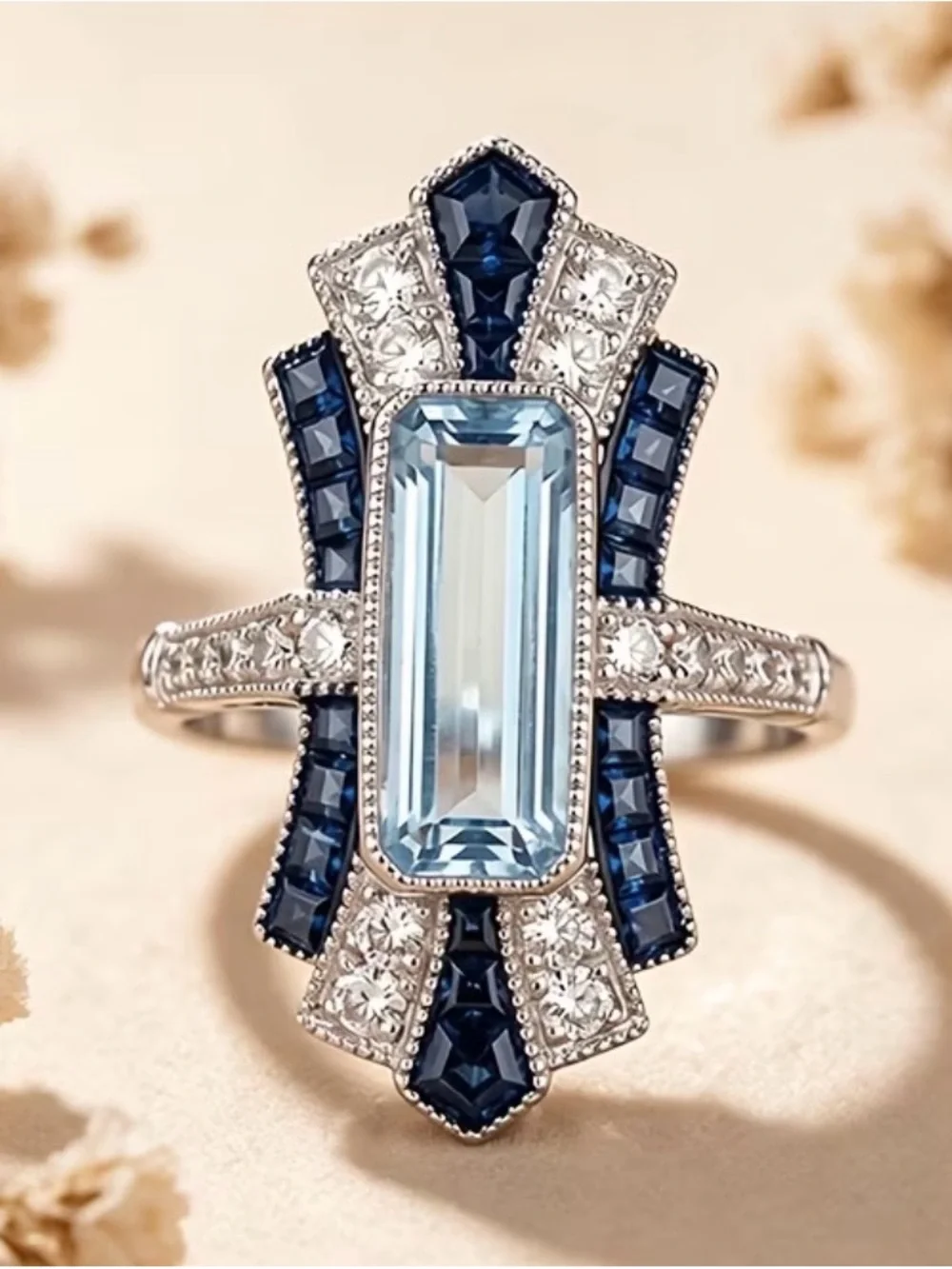 Vintage Art Deco style silver tone ring