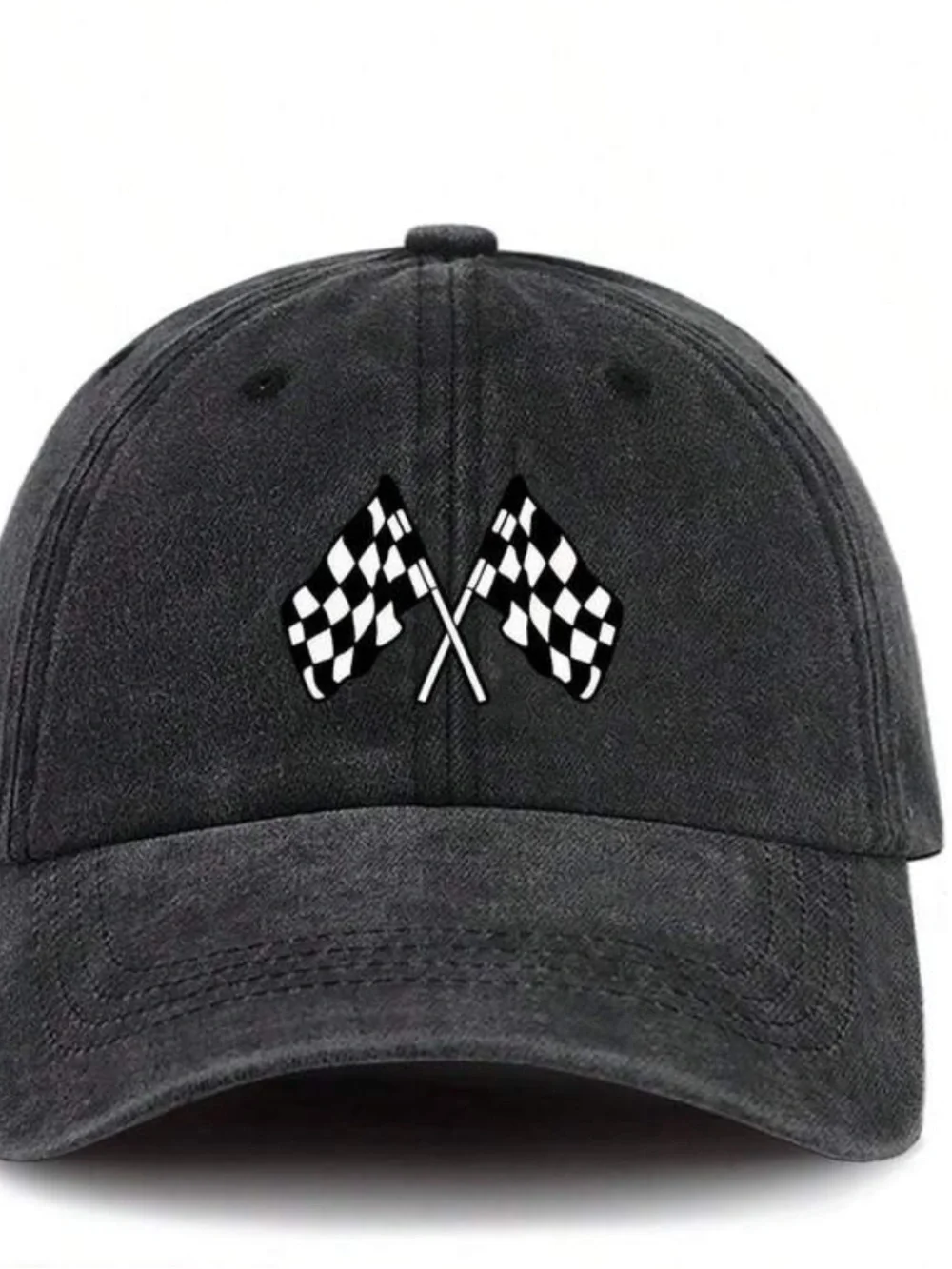 Black Gray Cap with Checkered Flag Patch