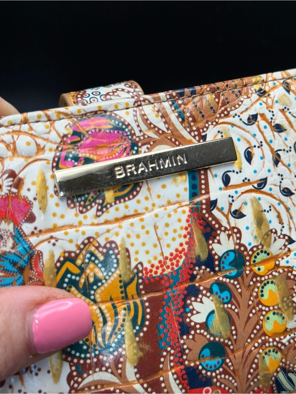 Brahmin hairline ink nameplate