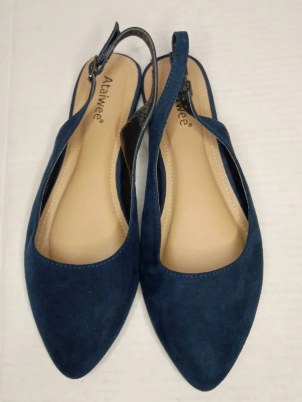 Ataiwee Navy Faux Suede Pointed Toe Slingback Flats Women’s 8W