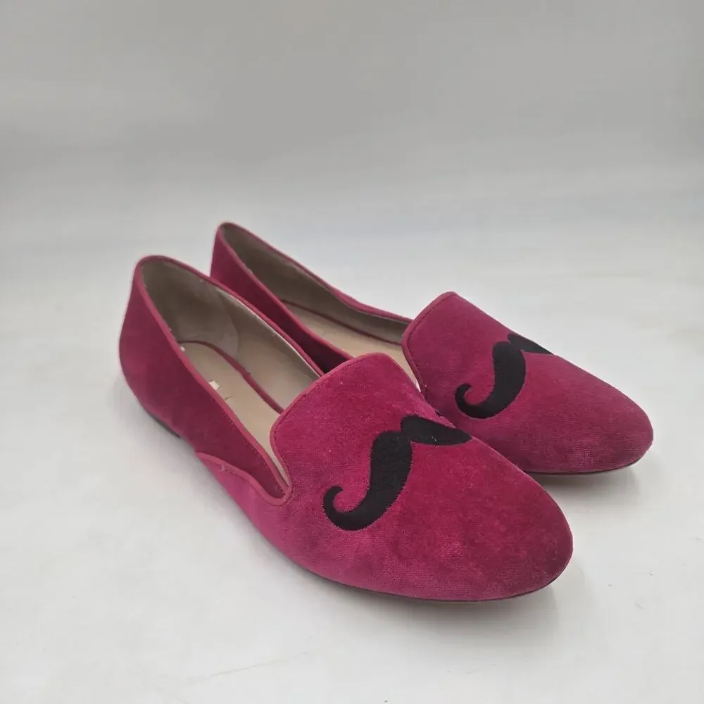 Zara Trafaluc Pink Velvet Smoking Loafer Flats Mustache Twee Size 41 US 10