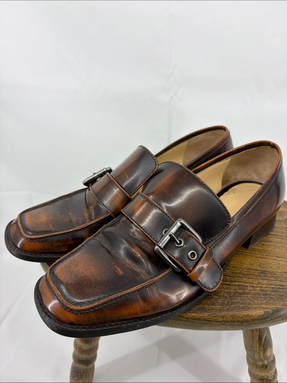 M.Gemi Womens Leather Made in Italy Heeled Loafers w/ Buckle, sz 38