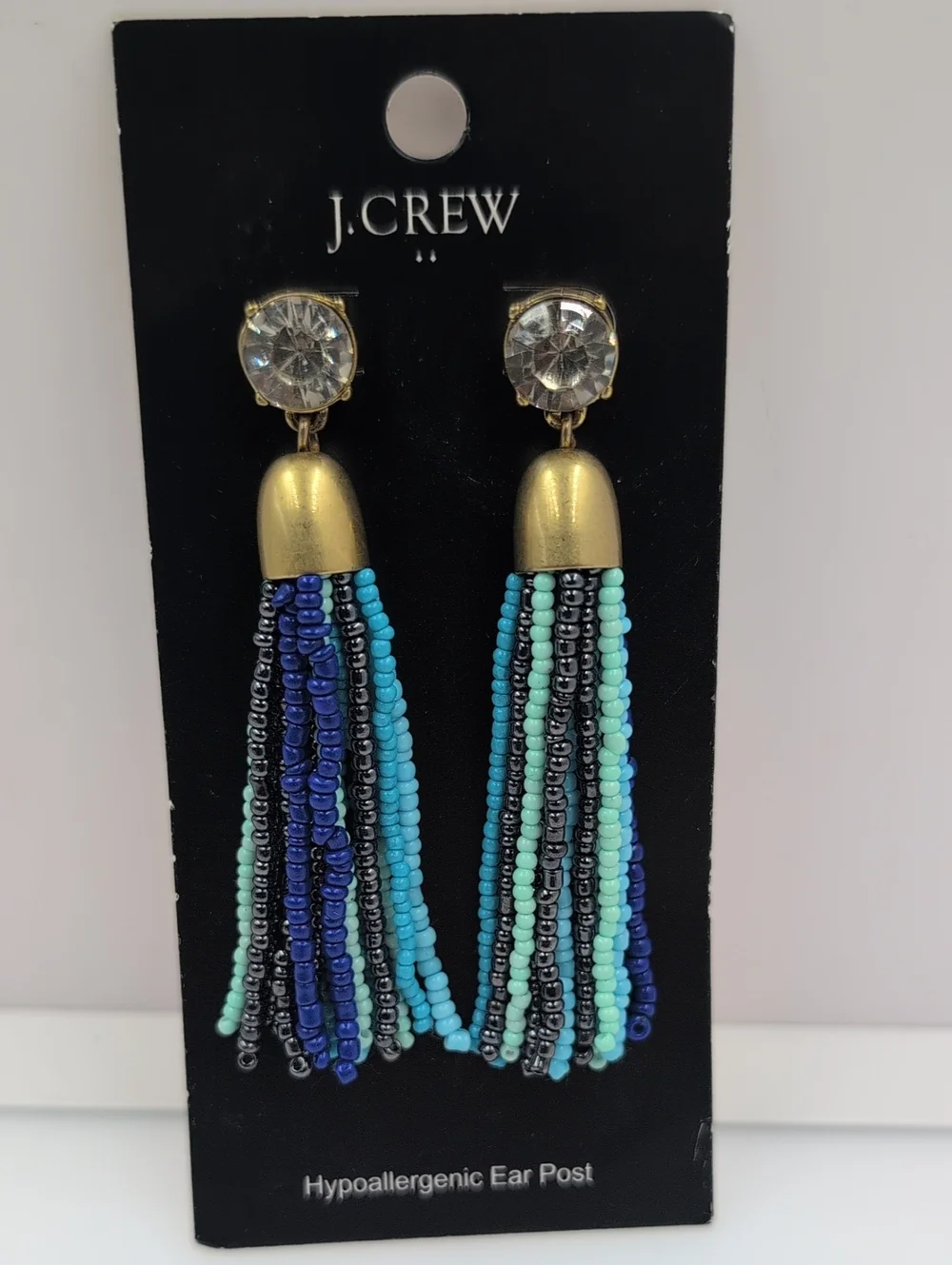 J. Crew Gold-Top Beaded Tassel Earrings in Blue & Turquoise
