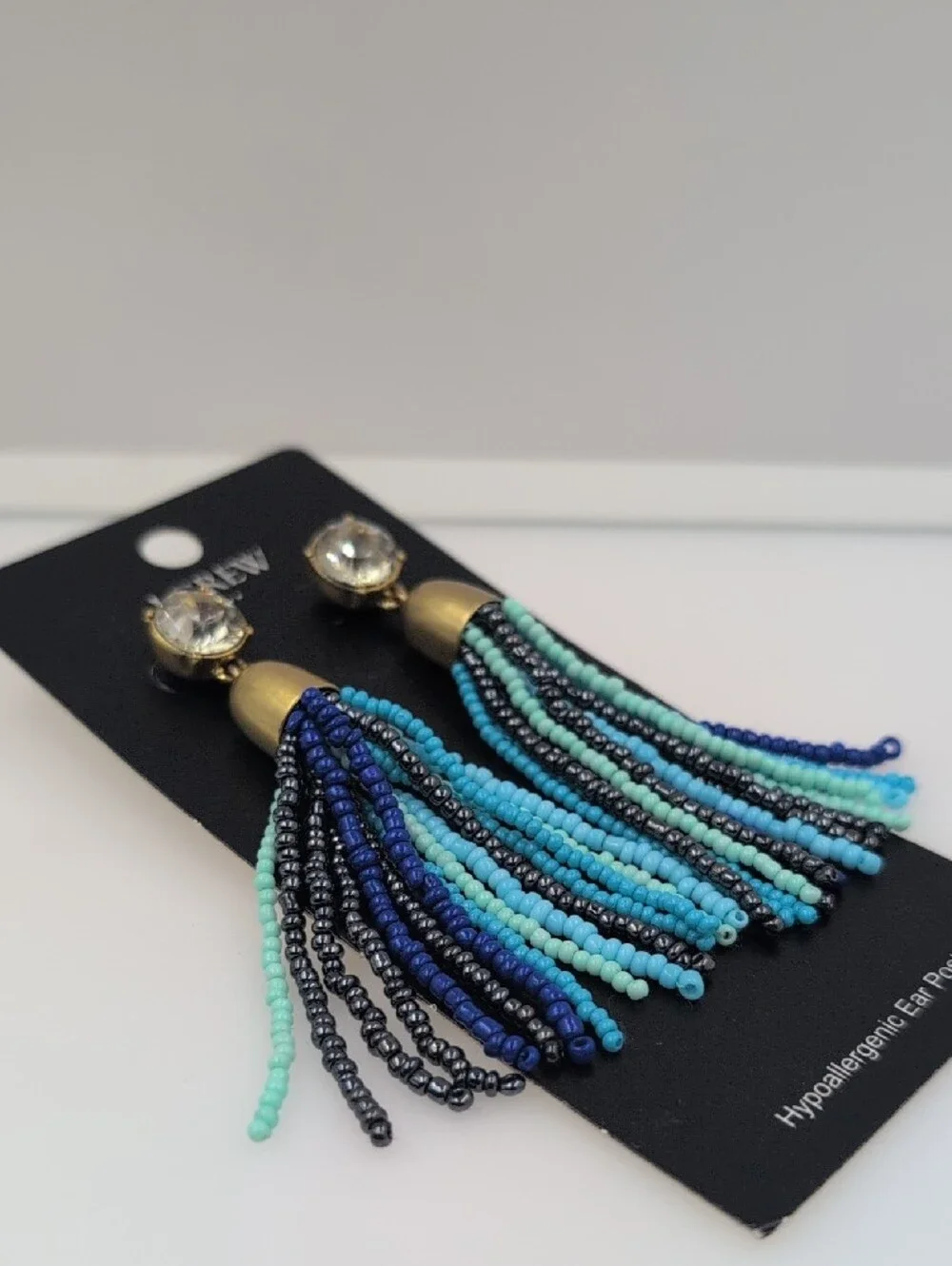 J. Crew Gold-Top Beaded Tassel Earrings in Blue & Turquoise