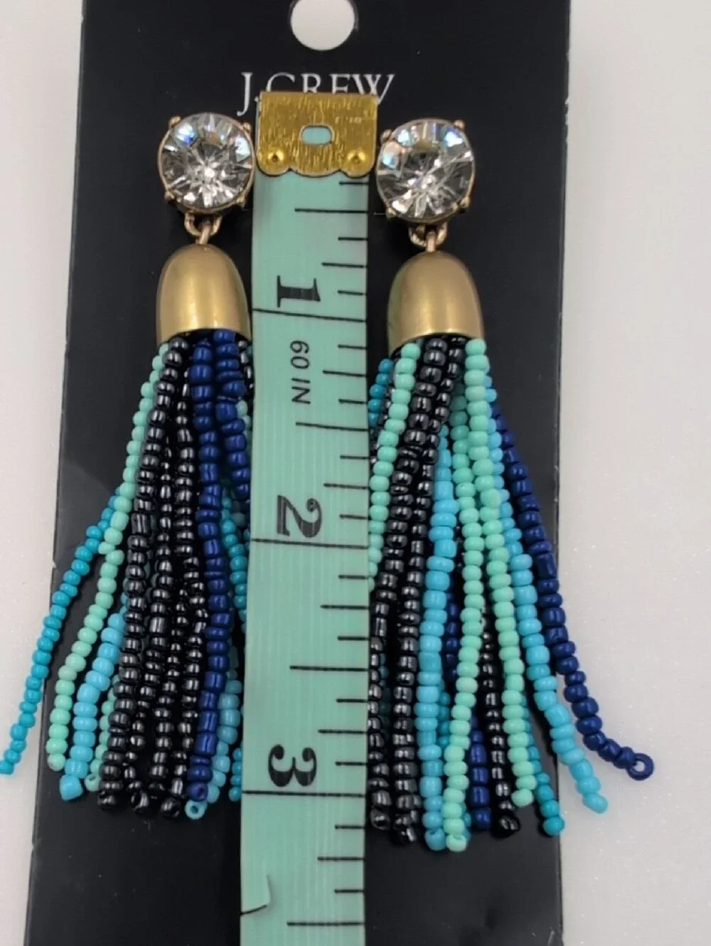 J. Crew Gold-Top Beaded Tassel Earrings in Blue & Turquoise
