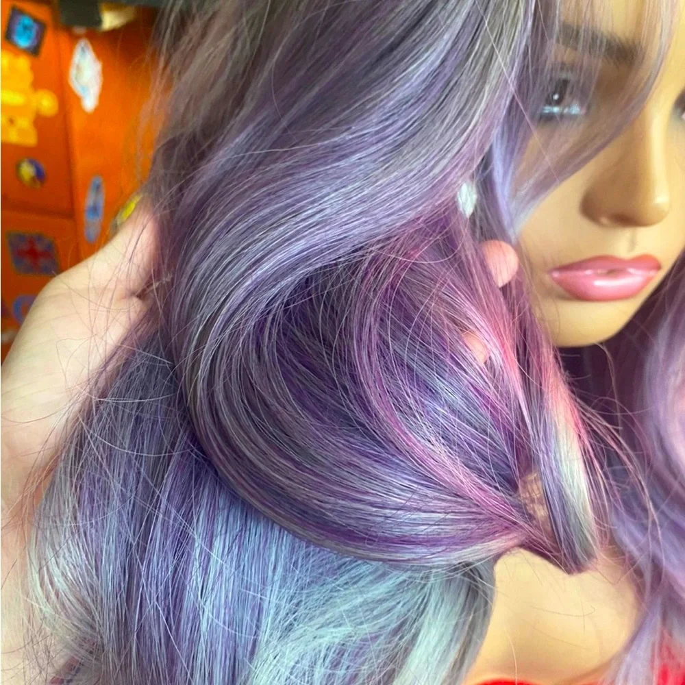 Multi purple wig with roots