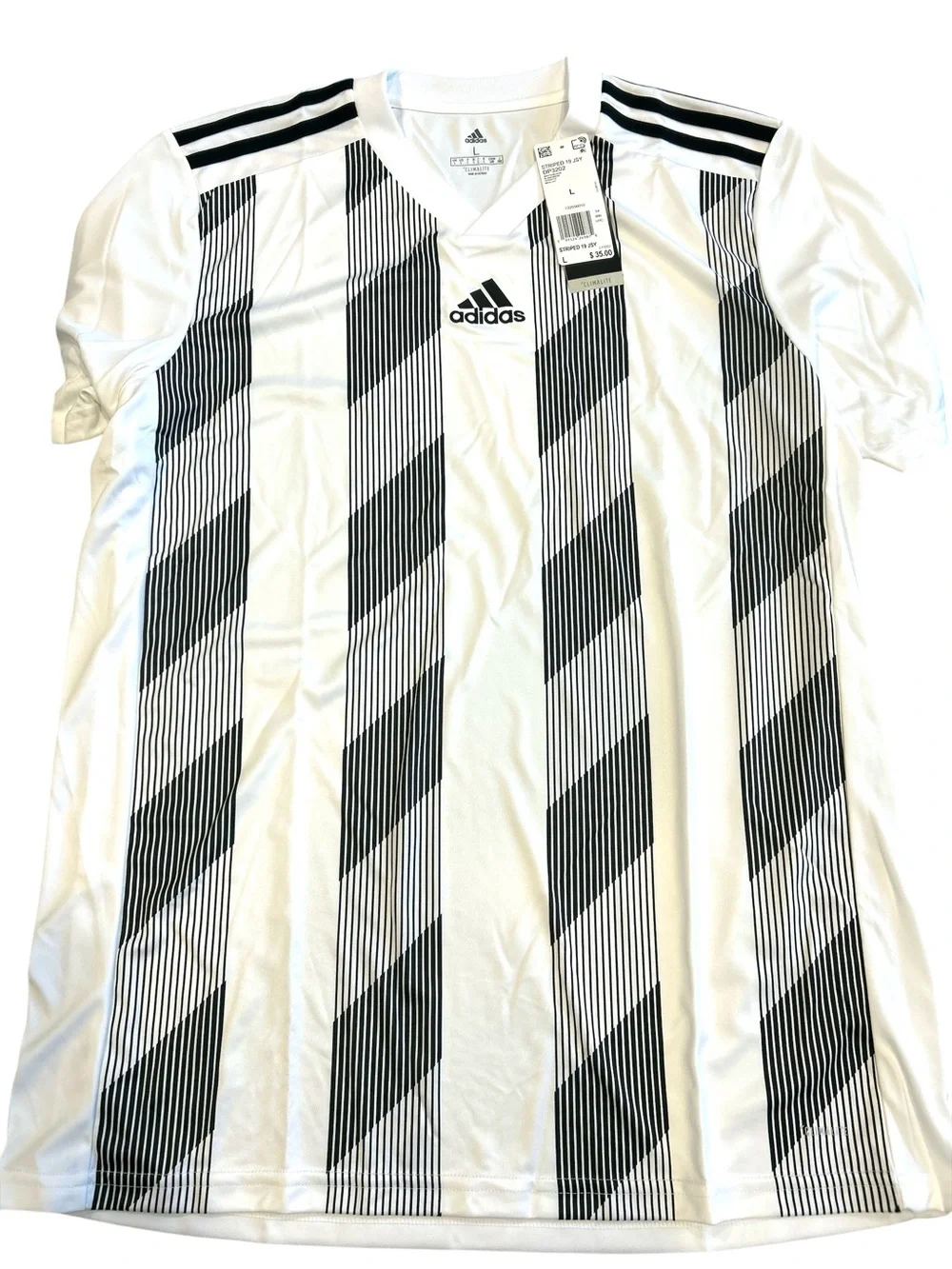 Adidas Striped 19 Jersey Mens Large White Black Climalite Soccer Shirt DP3202