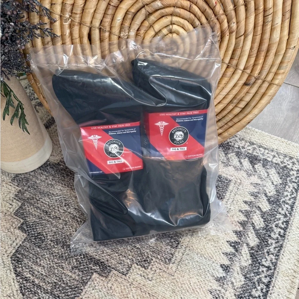 New Men’s Diabetic Black Medical Crew Socks 6 Pairs Big & Tall Cotton Nonbinding