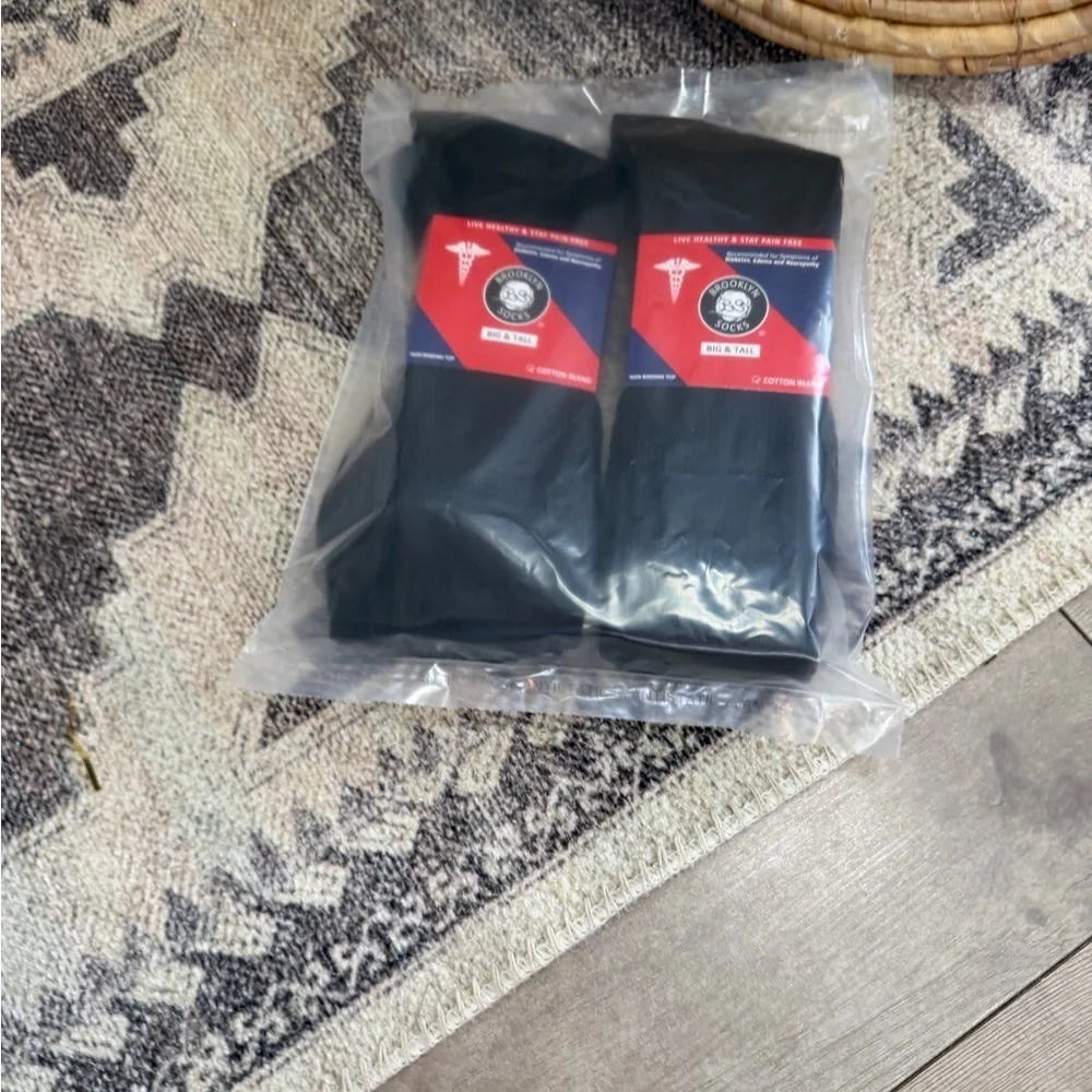 New Men’s Diabetic Black Medical Crew Socks 6 Pairs Big & Tall Cotton Nonbinding