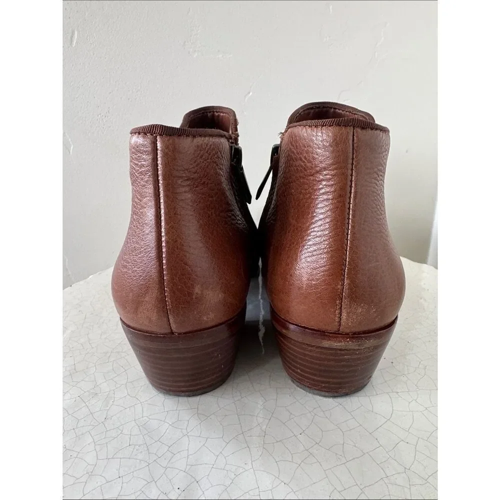 Sam Edelman PETTY Women's Brown Leather Ankle Boots Classic Side-Zip Size 9 EUC