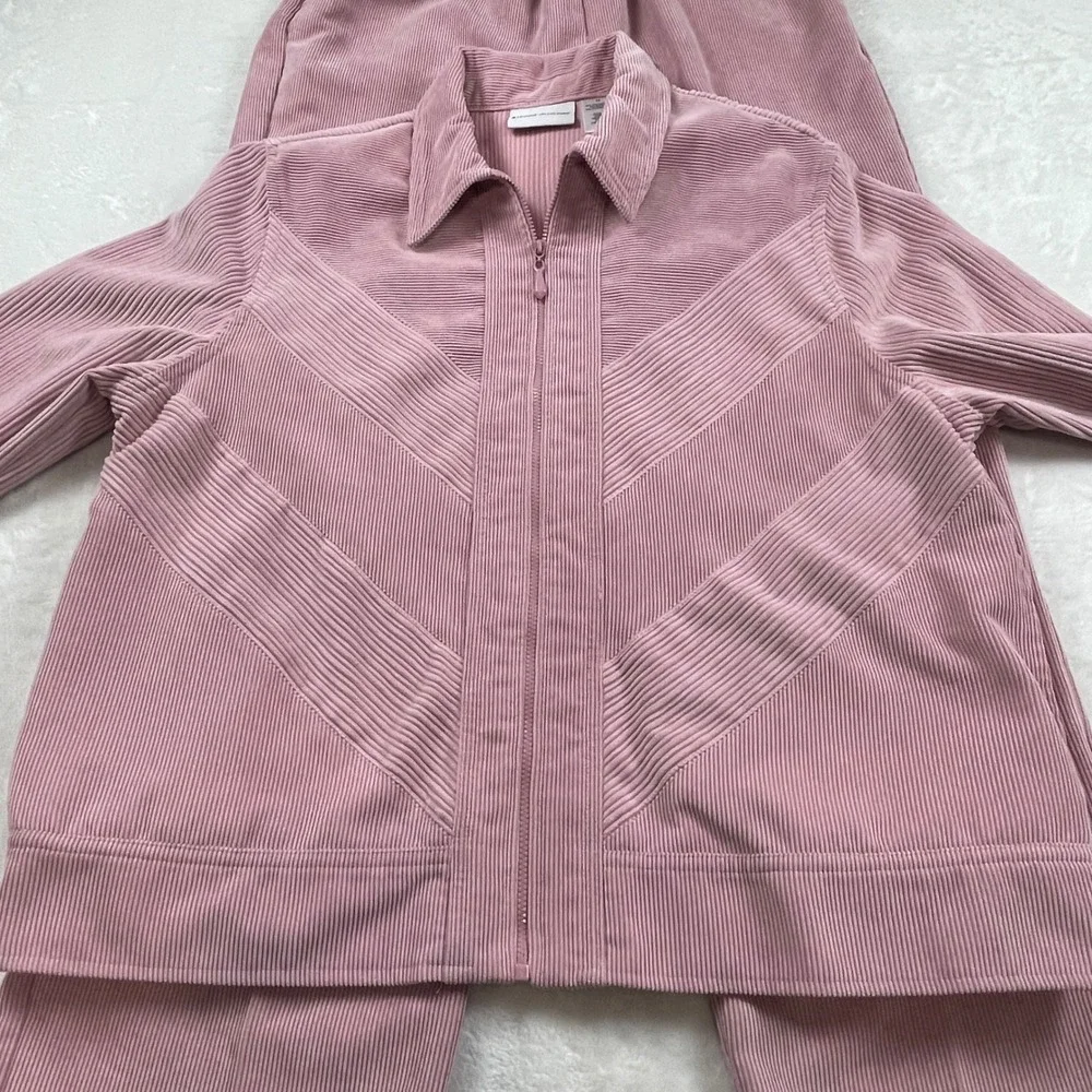 Alfred Dunner‎ Mauve Pink Corduroy Zip Jacket and Pants Set Womens 14