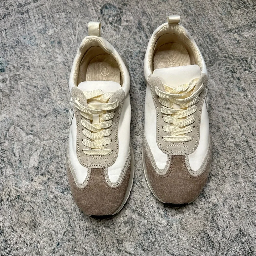Tory Burch Cream and Light Gray Chunky Platform Sneakers