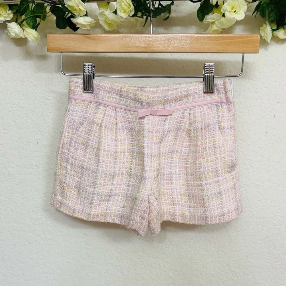 Janie and Jack • Pink Tweed Pleated Coquette Preppy Dress Shorts with Mini Bow