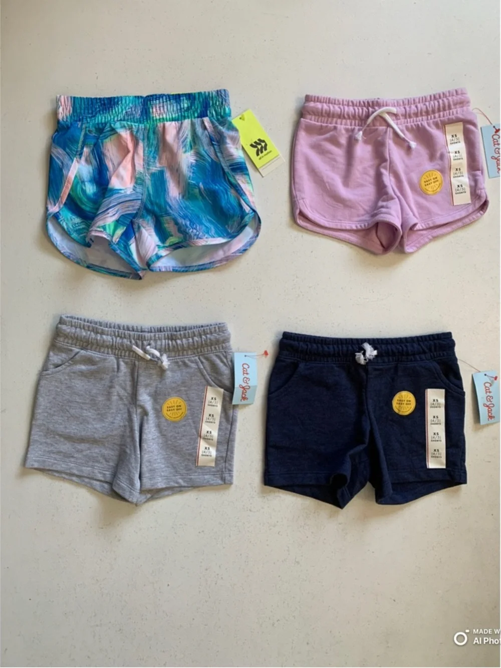 Lot of 4-Pairs of Shorts Girls Size XS (4/5) from Cat & Jack + All In Motion NWT