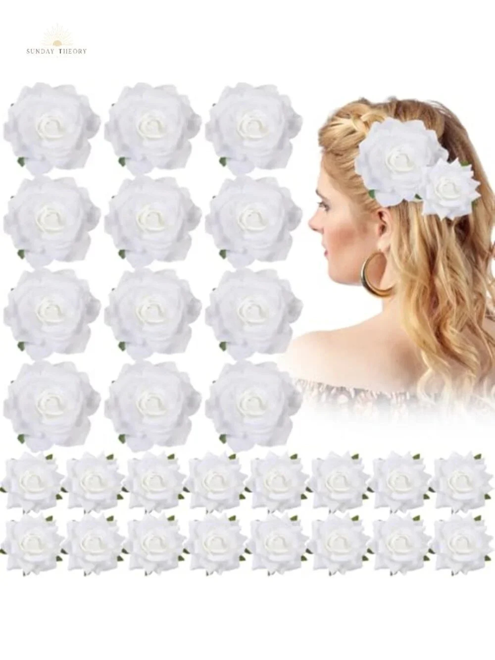30 Pcs Fabric Rose Flower Hair Clips with Brooch Pin, 2 Sizes, Wedding Hair