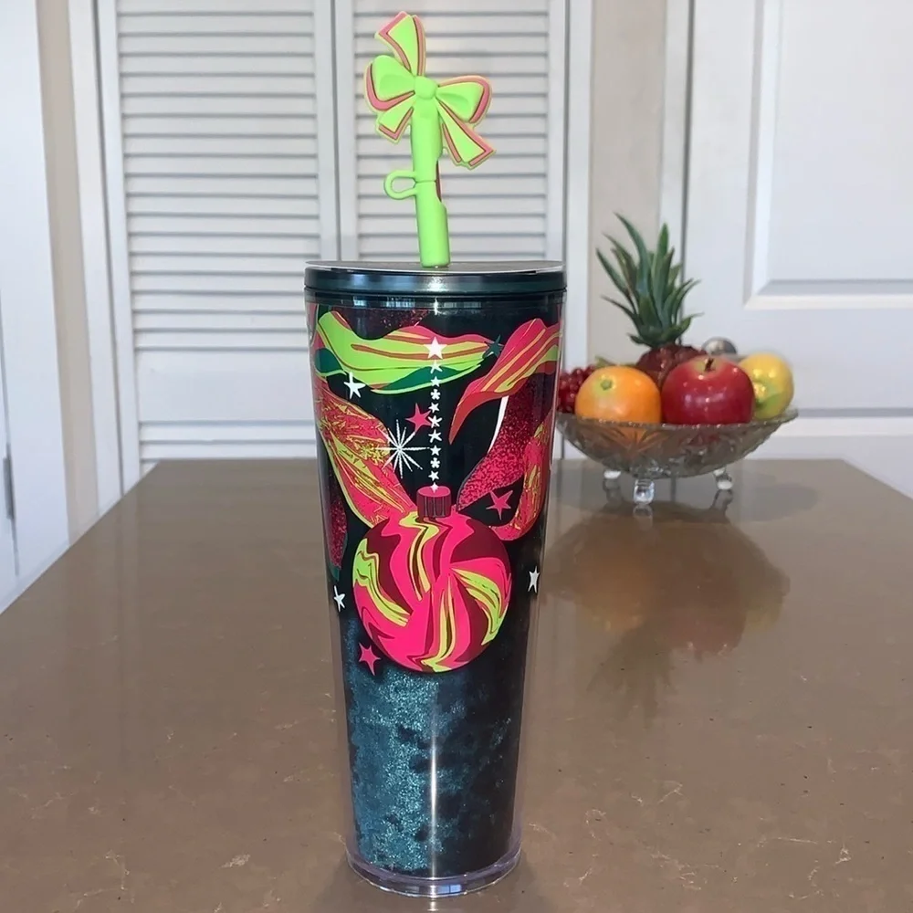 Starbucks 2023 Christmas Holiday Tumbler Ornaments with Bow Straw Topper 24 oz