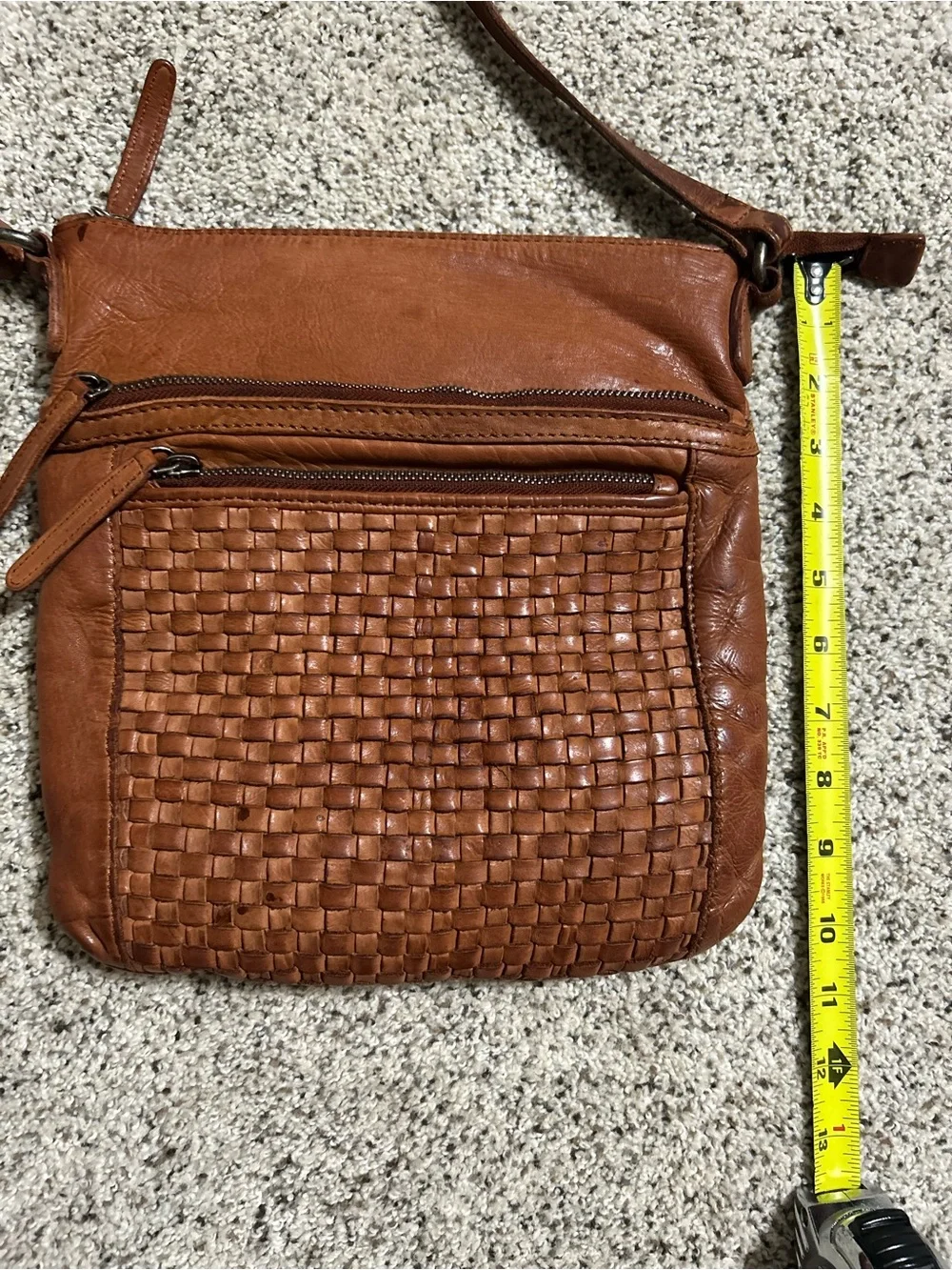 Vilenca Holland Brown Woven Leather Crossbody Handbag