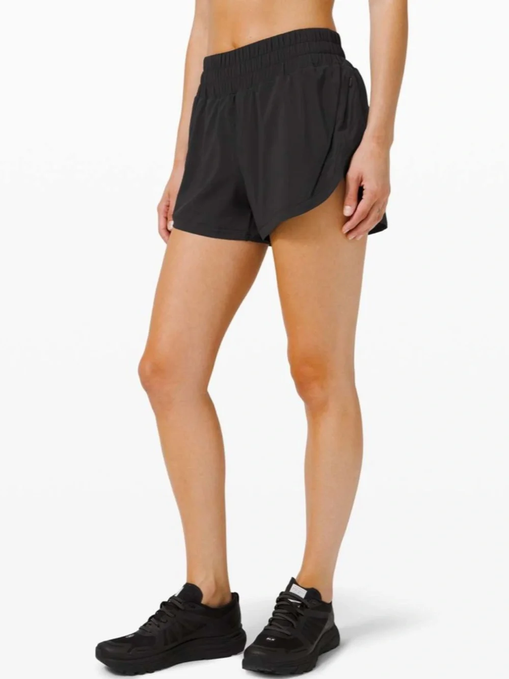 Lululemon Track That Black Running Shorts Womens 18 Elastic Waist Zipper Pocket