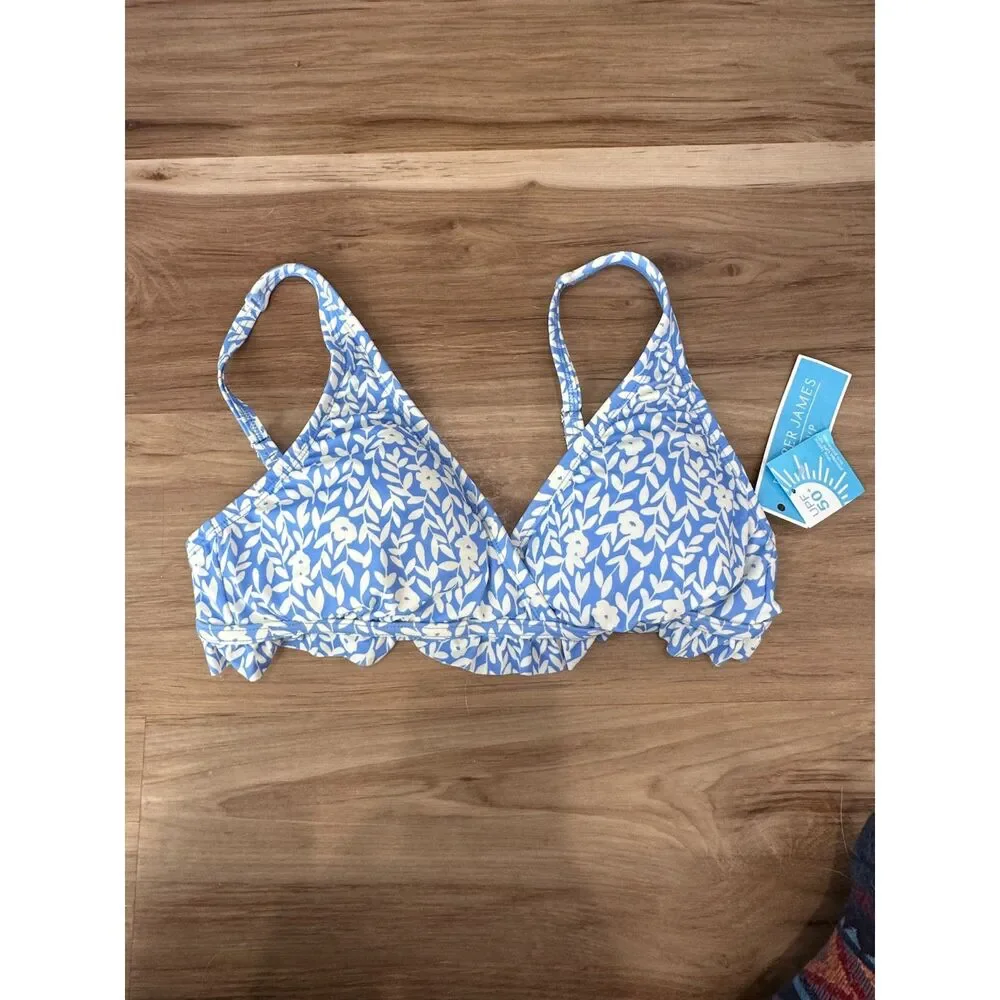 NWT Draper James Summer Picnic OTS Ruffle Triangle Bikini Top Size XS