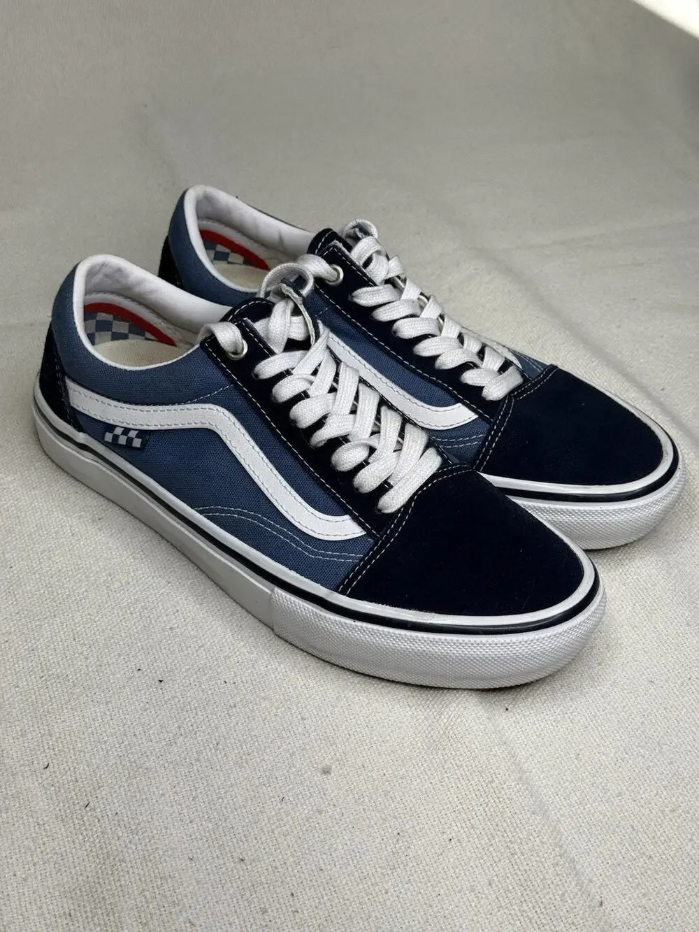 Vans Old Skool Shoes Sneakers Suede Canvas PopCush Navy White Mens Size 8.5