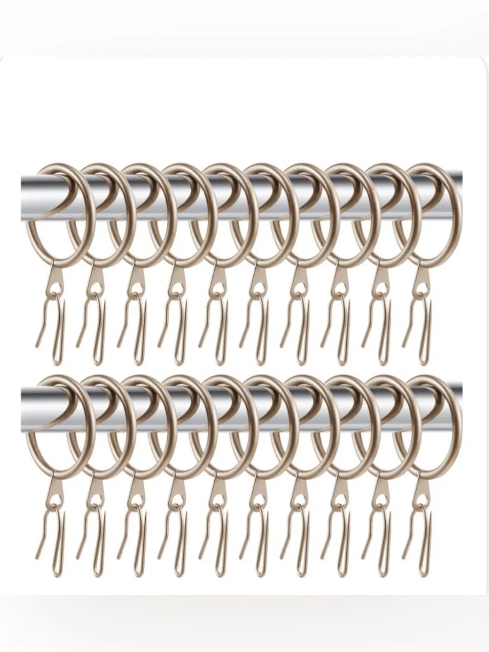 Curtain Rings 1.26” with Pin Hooks (Window Door Shower) - CHAMPAGNE GOLD (60pc)