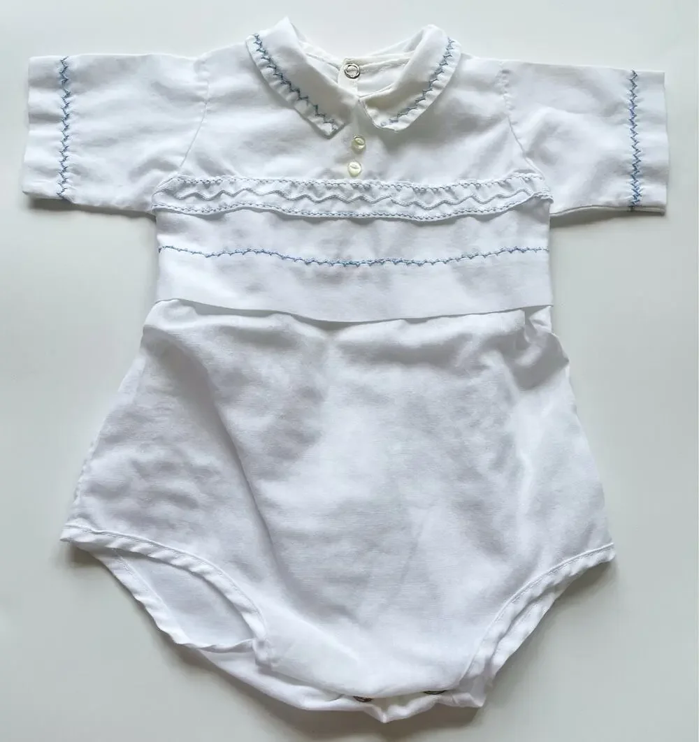 Vintage Dapper Do Originals White and Blue Baby Romper Size 0-6 Months