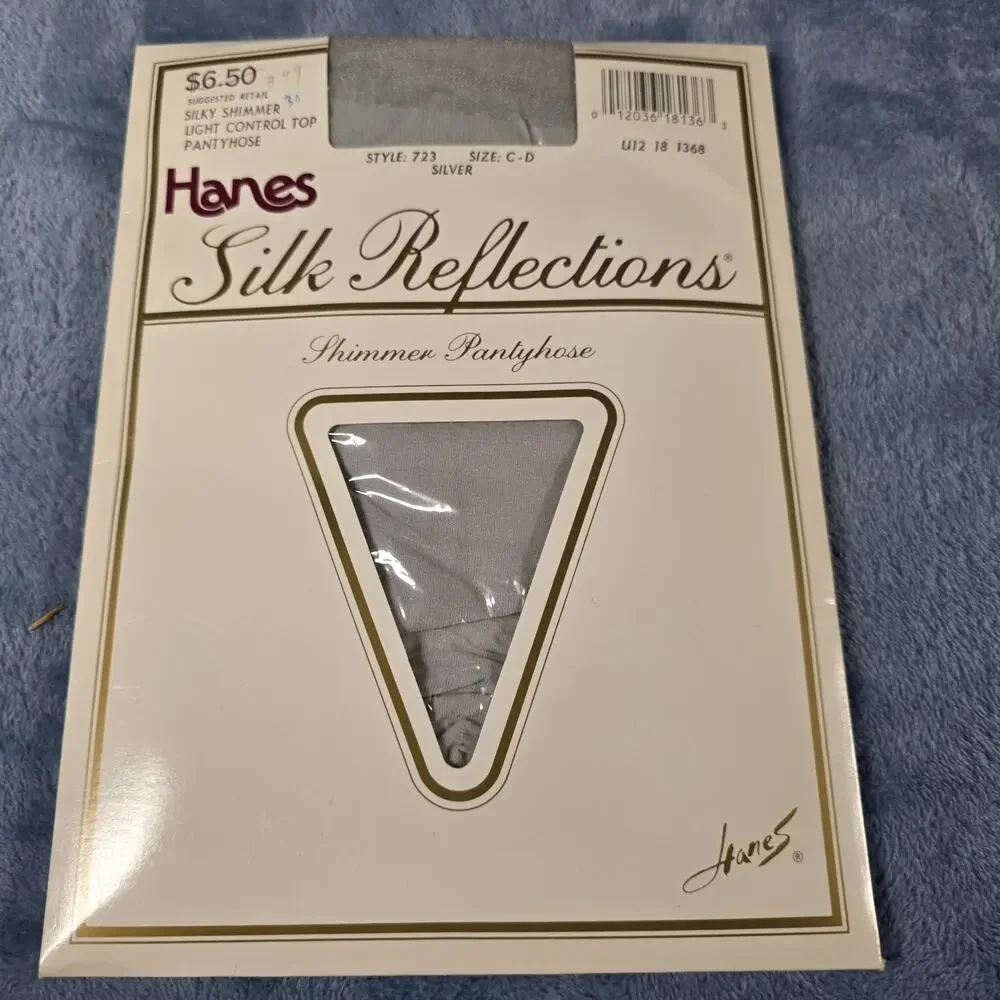 Vintage 1990 Hanes Silk Reflections Silver Shimmer Pantyhose Size C-D Style 723