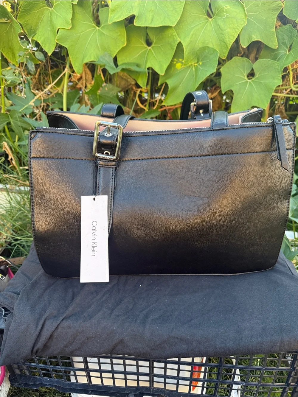 Calvin Klein Black Leather Shoulder Tote