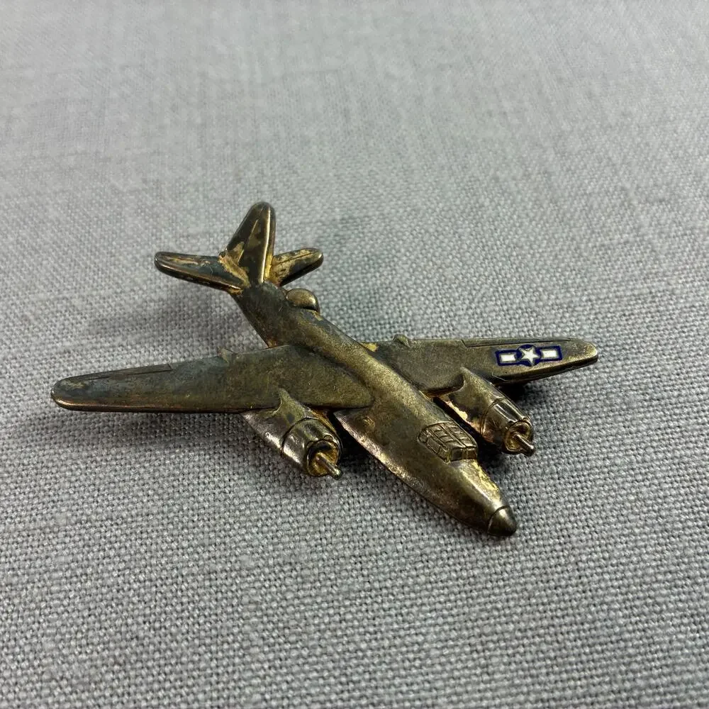 Vintage WWII USAAF Sterling Silver Bomber Airplane Sweetheart Brooch Pin