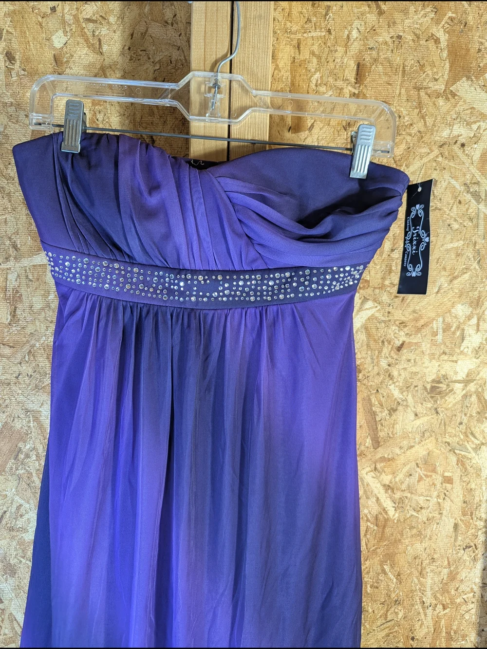 Trixxi Strapless Purple Party Dress with Rhinestone Waistband