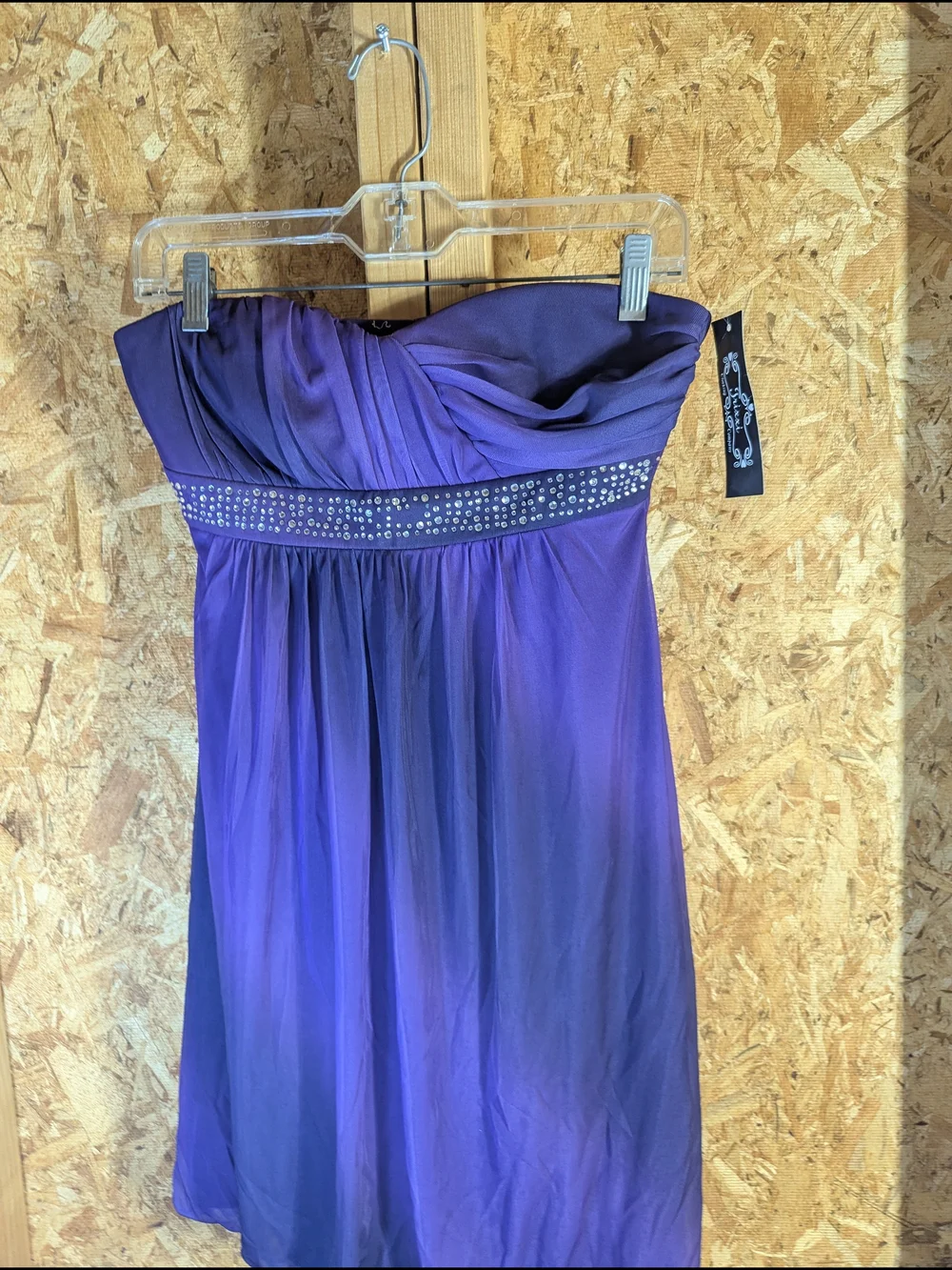 Trixxi Strapless Purple Party Dress with Rhinestone Waistband