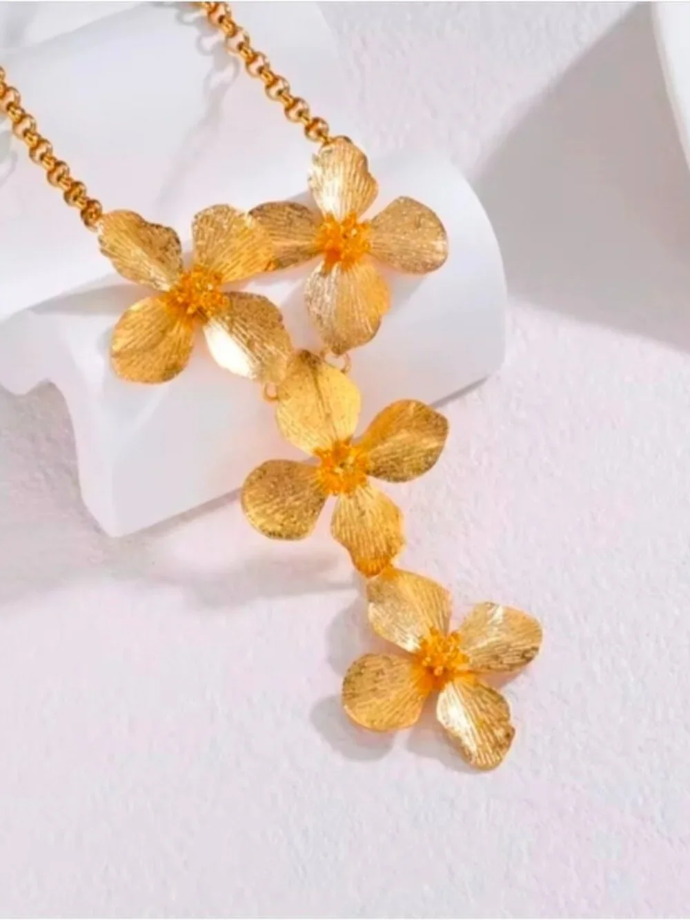 Textured Gold Floral Pendant Necklace
